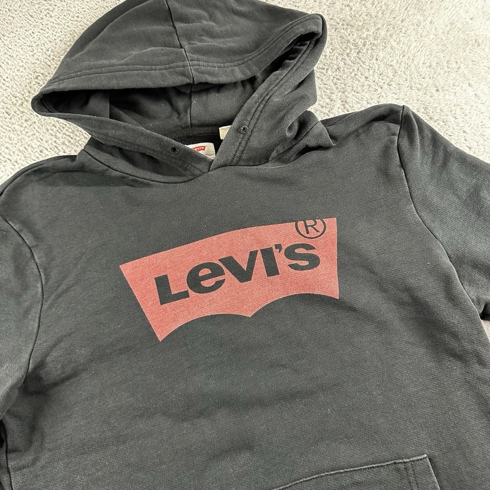 Vintage Levi's Hoodie Mens Medium Black Faded Distress Batwings Skater Y2K‎